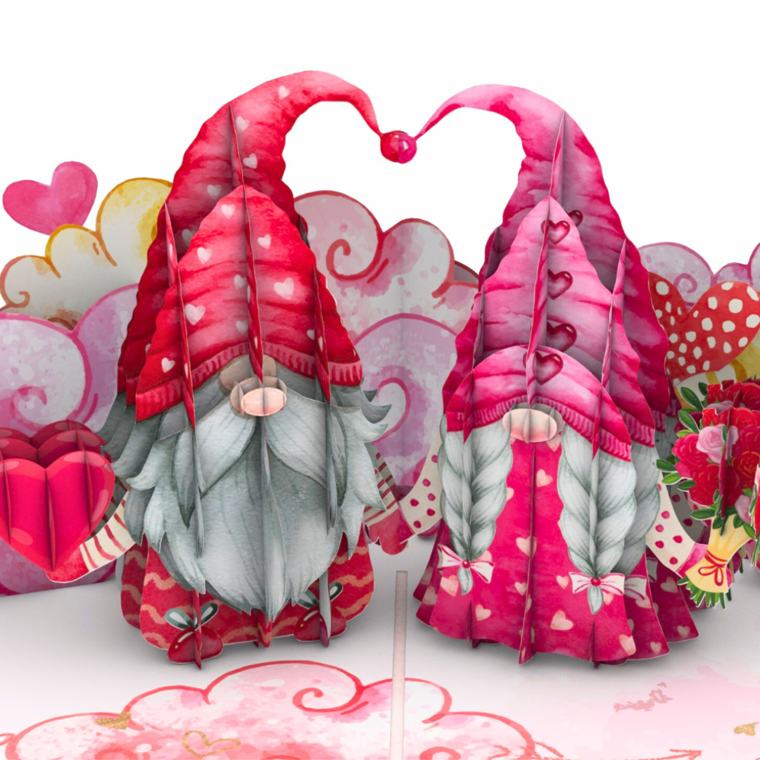 Enchanted Love Gnomes Pop Up 3D Valentines Day Anniversary Engagement Wedding Greeting Card