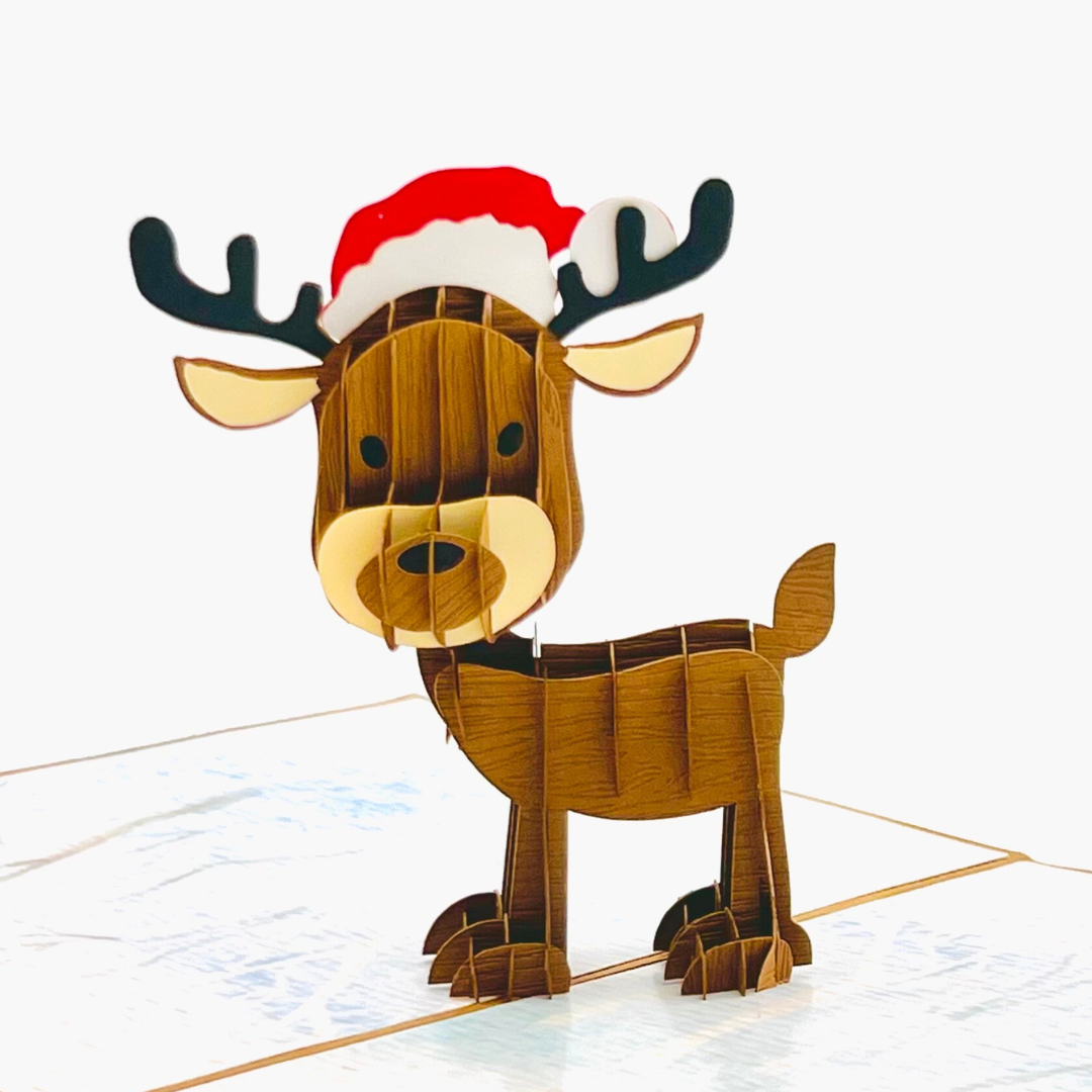 Christmas cute reindeer 3D pop up greeting card