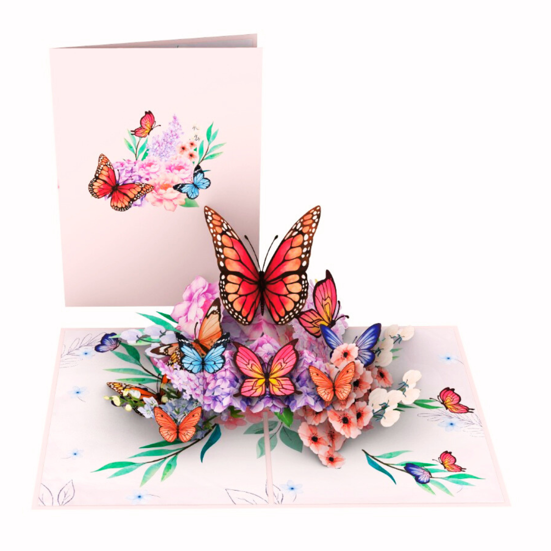 Butterflies pop up card, 3D butterflies and Hydrangea birthday pop up card, Thinking of you, Get well soon card, Mother's Day card