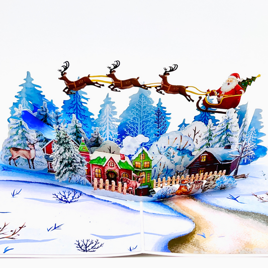 Christmas Santa's Magical Flight, 3D Winter Wonderland 3D Pop-Up Greeting Card