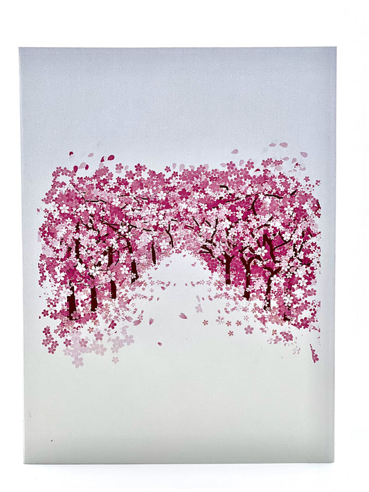Front image of cherry blossom pop-up card, ready to surprise and delight the recipient on their birthday.