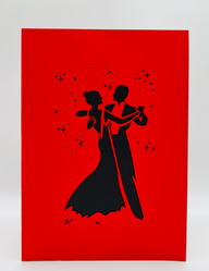 Dancing couple on front of card sets the romantic tone for this valentine's day pop up card