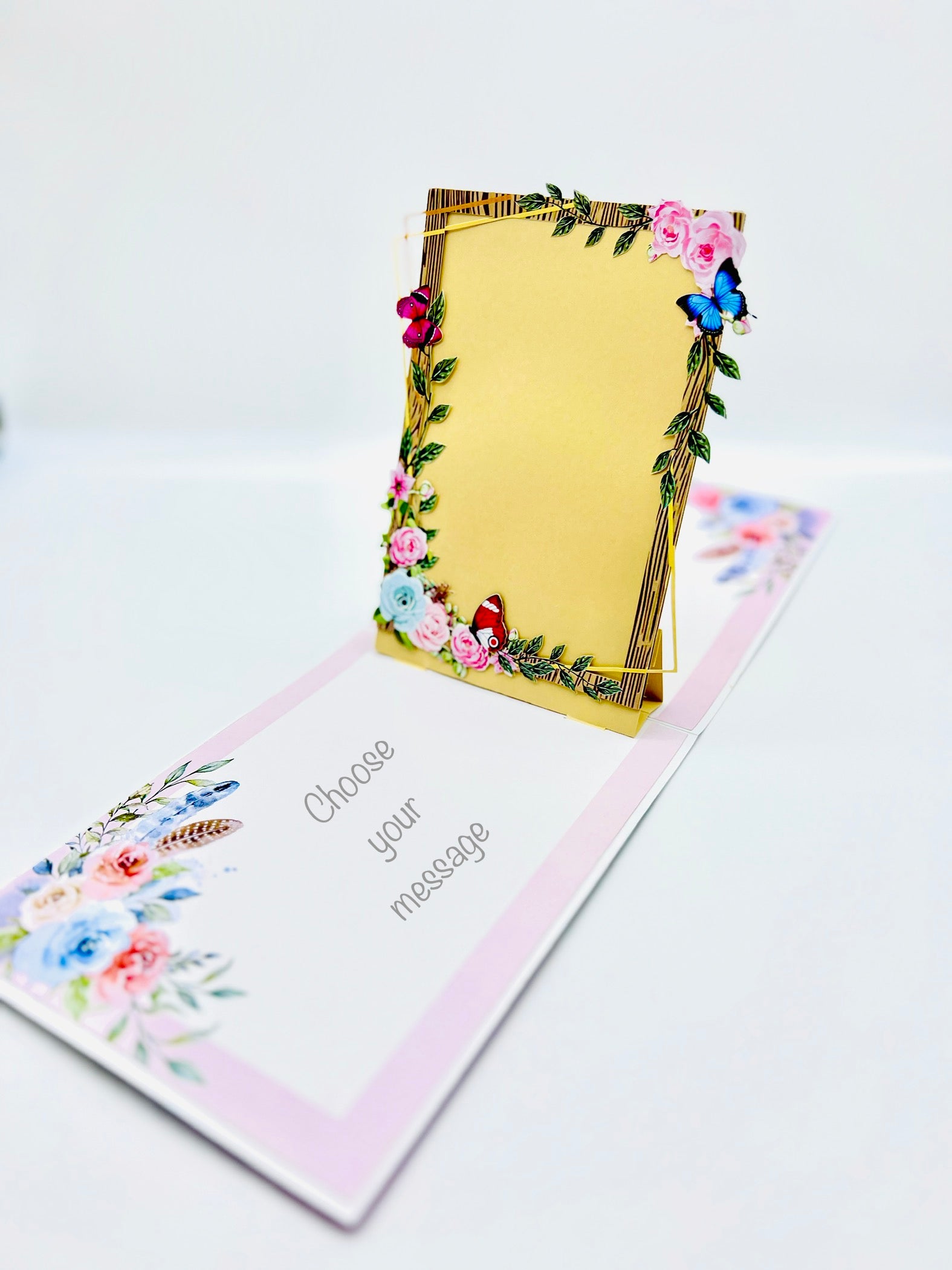 Choose your message, our team will handwrite the message into this unique pop up card