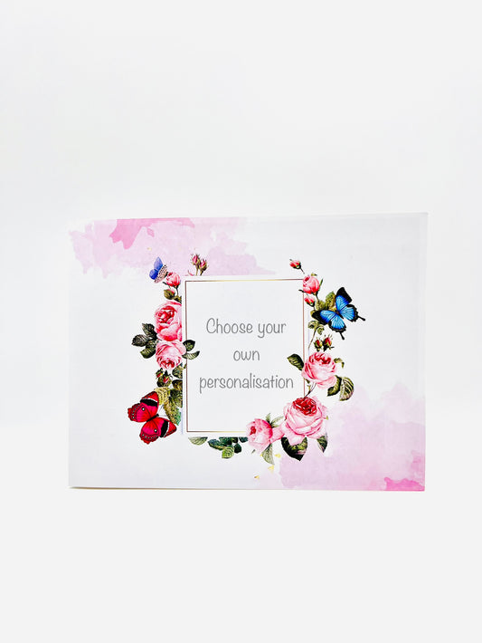 Choose your own personalisation, our team will add the text the front of this customisable pop up card