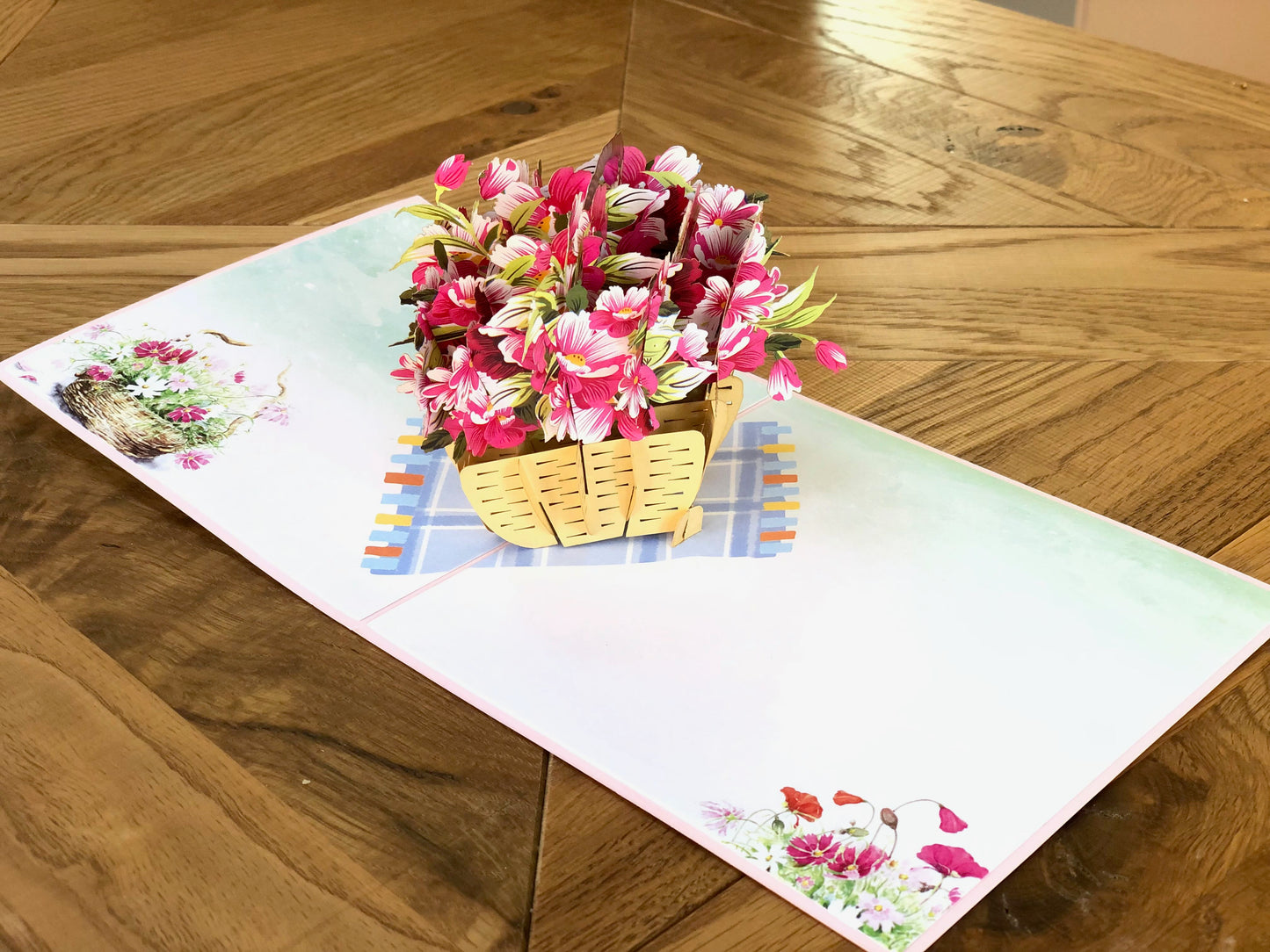 Flower basket pop up card, 3D Birthday card, Mother's Day pop up card, Congratulations card, Thank you pop up card, Card for any occasion