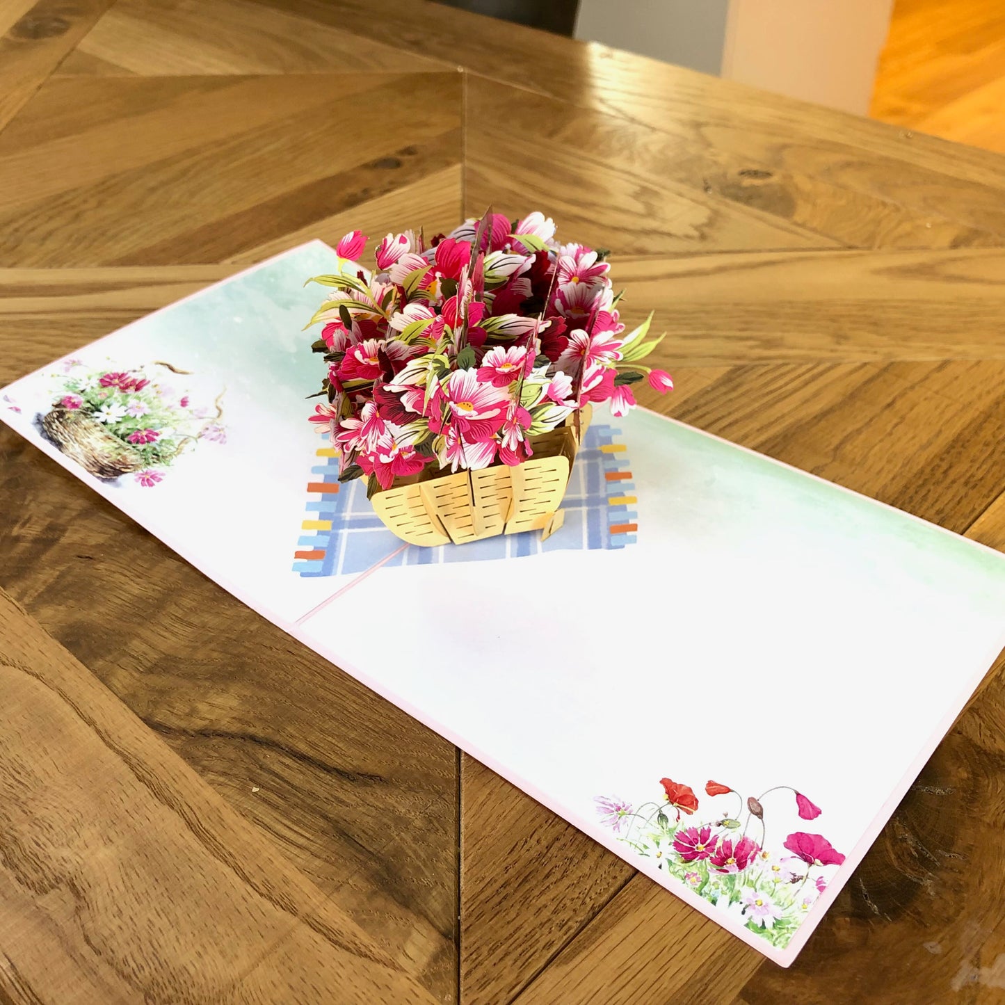 Flower basket pop up card, 3D Birthday card, Mother's Day pop up card, Congratulations card, Thank you pop up card, Card for any occasion