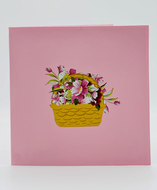 Flower basket pop up card, 3D Birthday card, Mother's Day pop up card, Congratulations card, Thank you pop up card, Card for any occasion